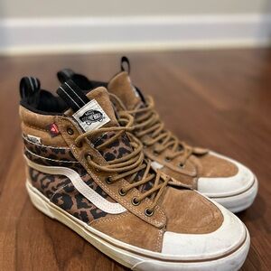 Vans High-Top Sneakers in Brown and Leopard Print
